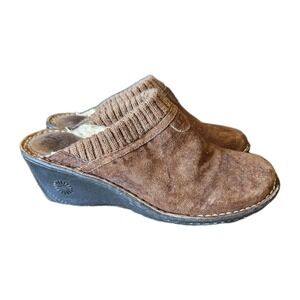 UGG Shoes Brown Suede Slip On Mules Clogs Women's 10 Shearling Fur Lined 1001934